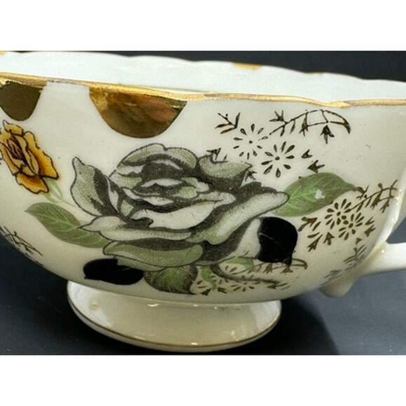 Tea cup and Saucer set grey, black and gold roses - Picture 9 of 16